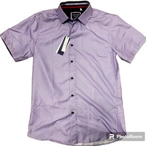 SILVER STONE Collection Short Sleeve Shirt Men's Modern Fit White Blue Large NWT